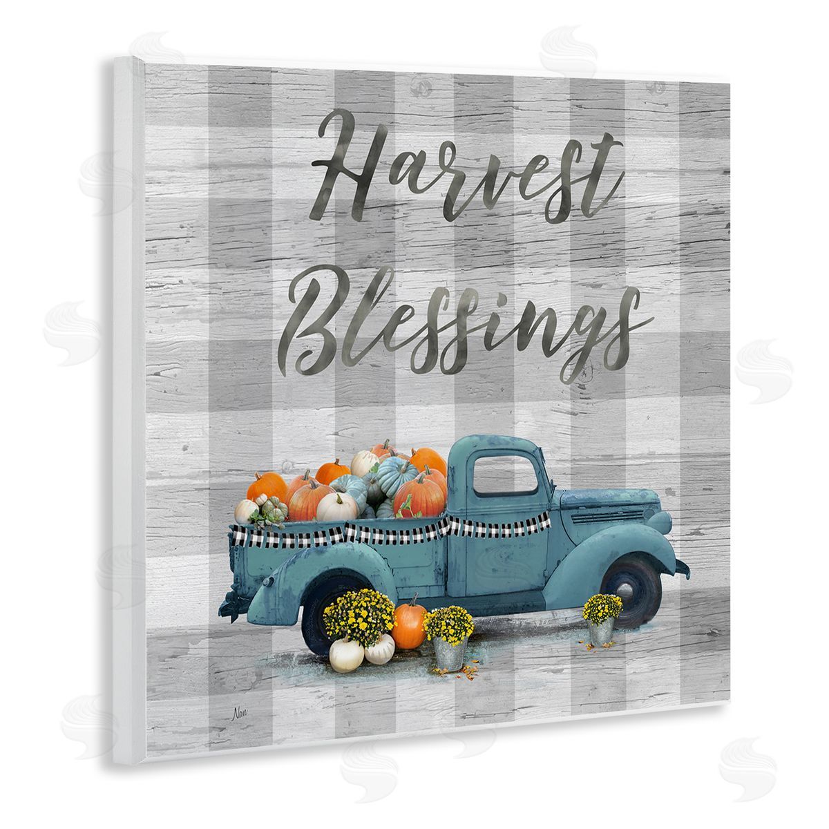 Nan Harvest Blessings Fall Pumpkin Truck Wooden Wall Plaque Art Print