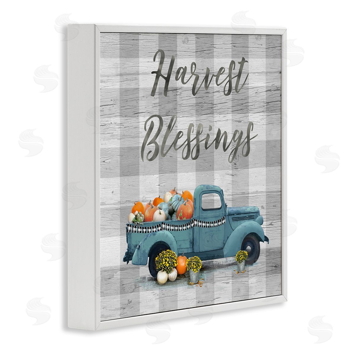 Nan Harvest Blessings Fall Pumpkin Truck White Framed Glicee Wall Art Print