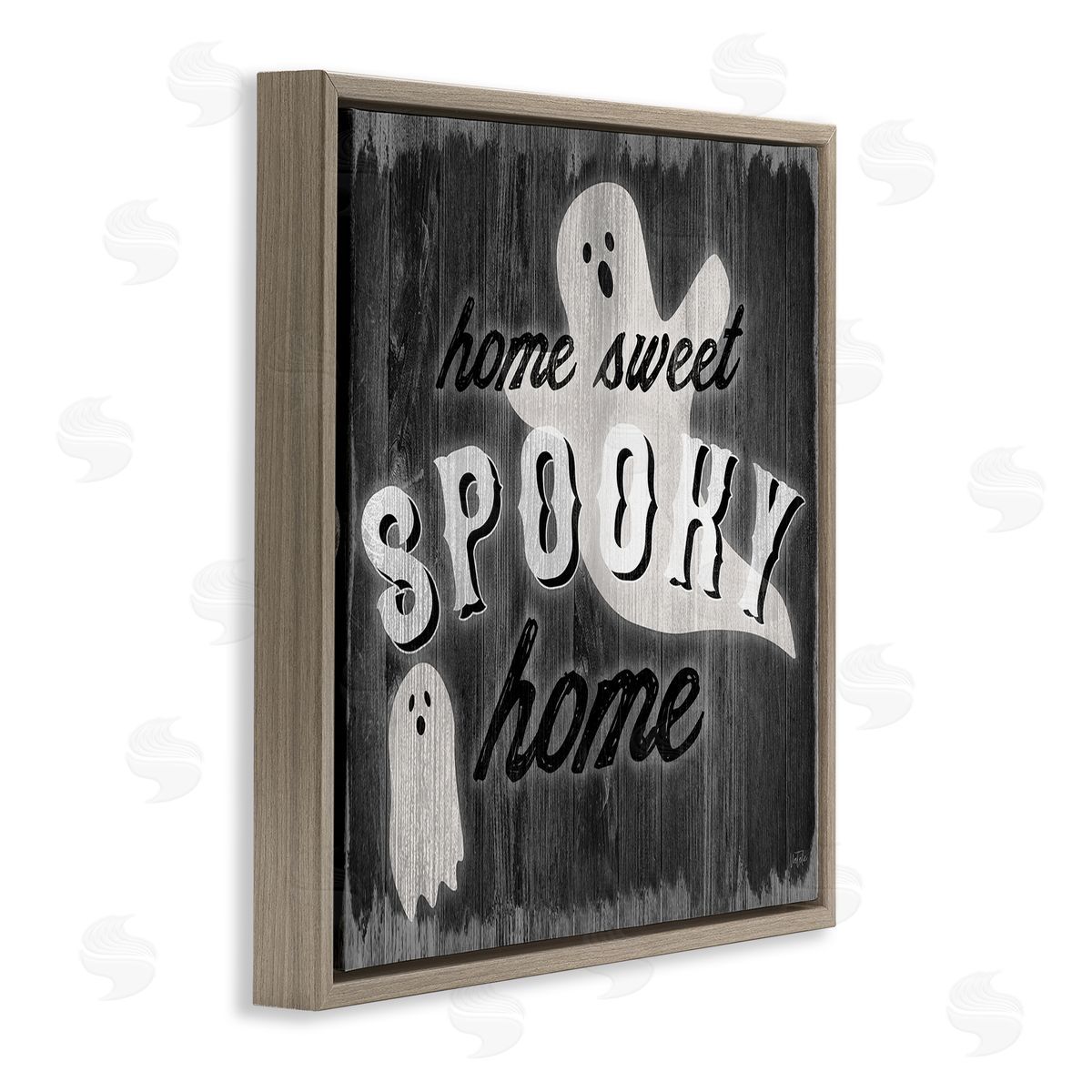 Natalie Carpentieri Sweet Spooky Home Ghosts Sign Brown Floating Frame Canvas Wall Art Print