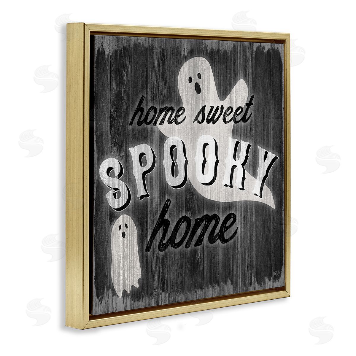 Natalie Carpentieri Sweet Spooky Home Ghosts Sign Gold Floating Frame Canvas Wall Art Print