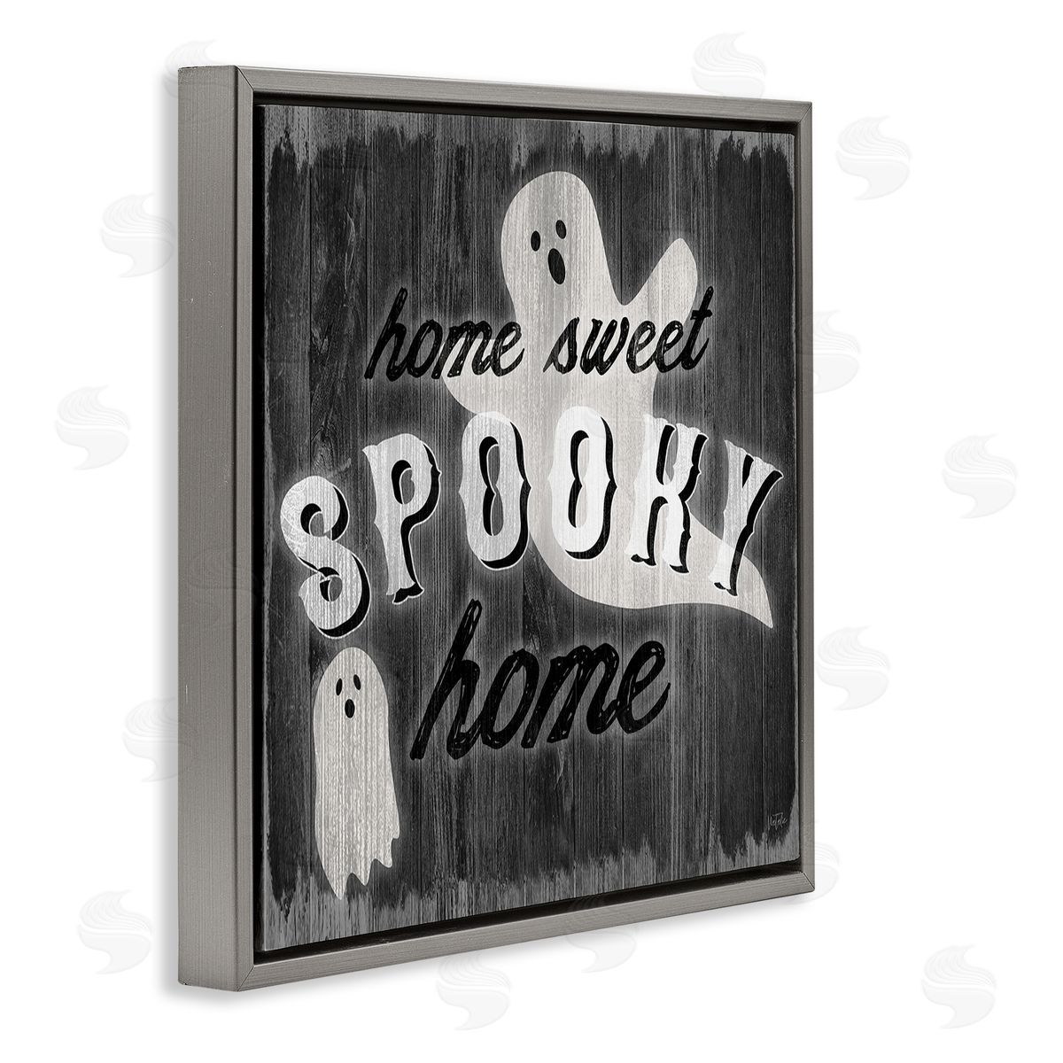 Natalie Carpentieri Sweet Spooky Home Ghosts Sign Gray Floating Frame Canvas Wall Art Print