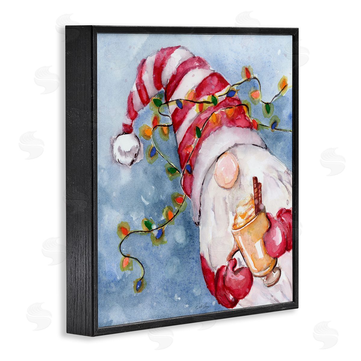 Stella Chang Santa Gnome Holiday Lights Black Framed Glicee Wall Art Print