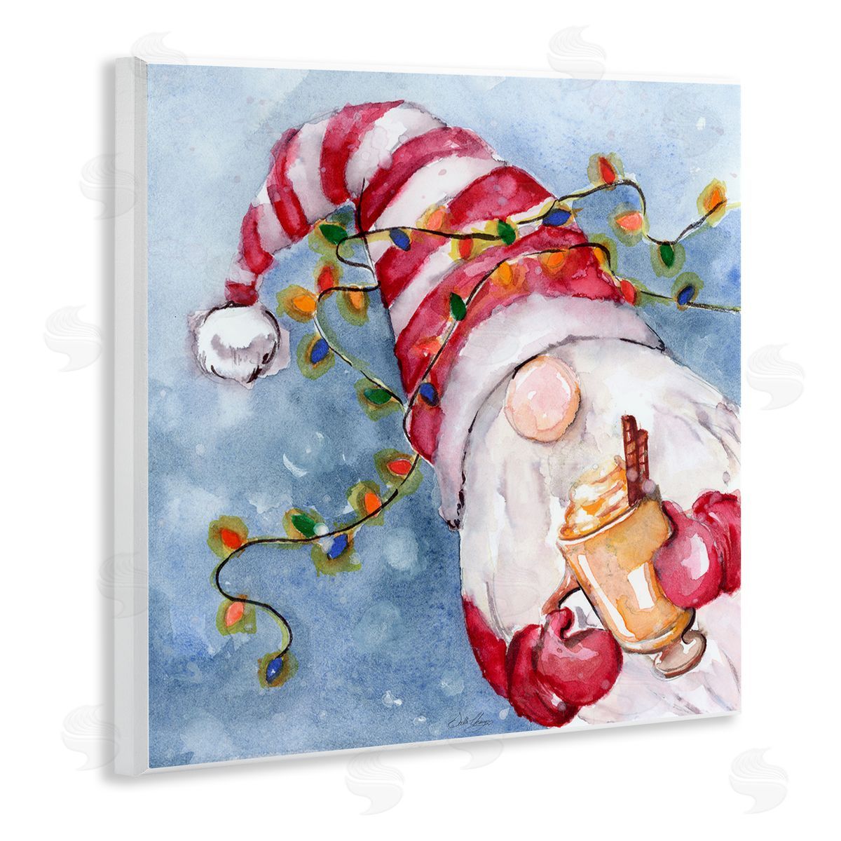 Stella Chang Santa Gnome Holiday Lights Wooden Wall Plaque Art Print
