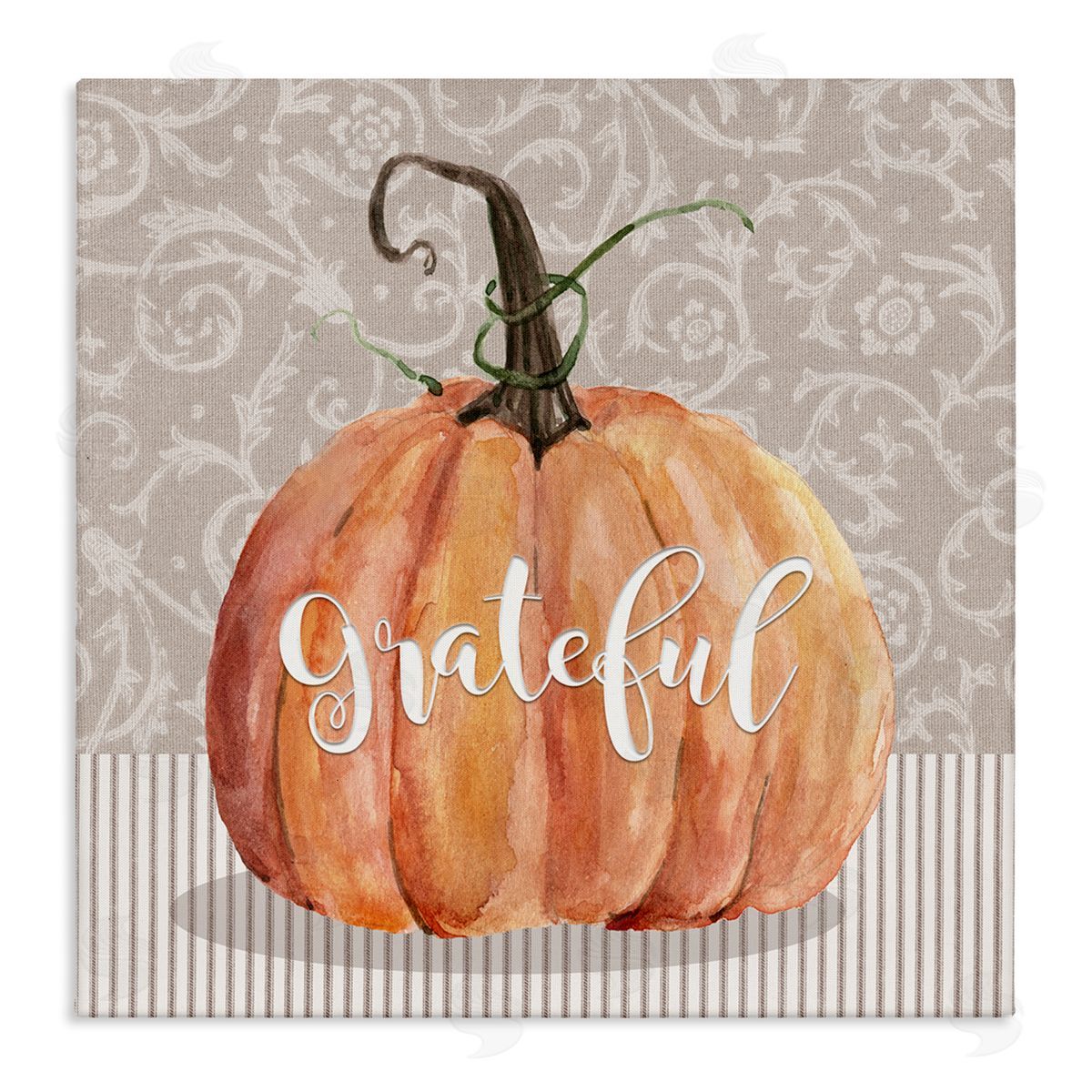 Livi Finn Grateful Autumnal Pattern Pumpkin Stretched Canvas Wall Art Print