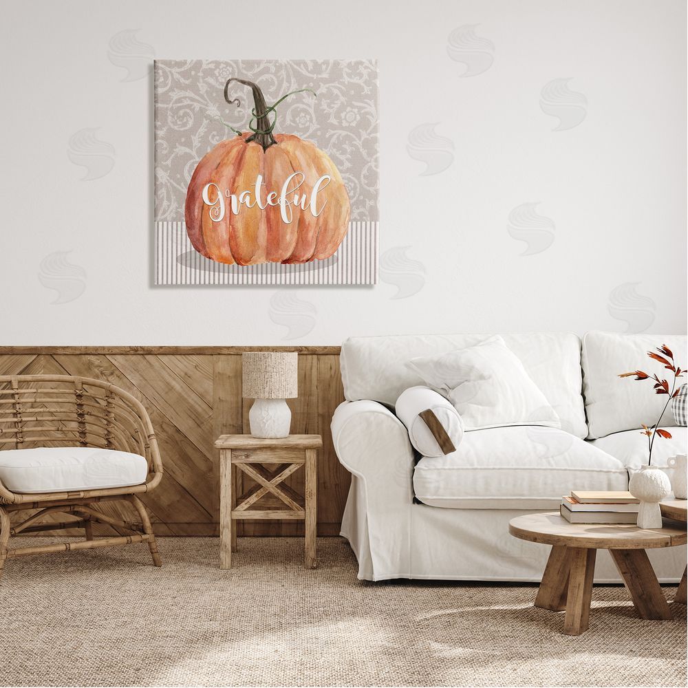 Livi Finn Grateful Autumnal Pattern Pumpkin Canvas Wall Art in Room