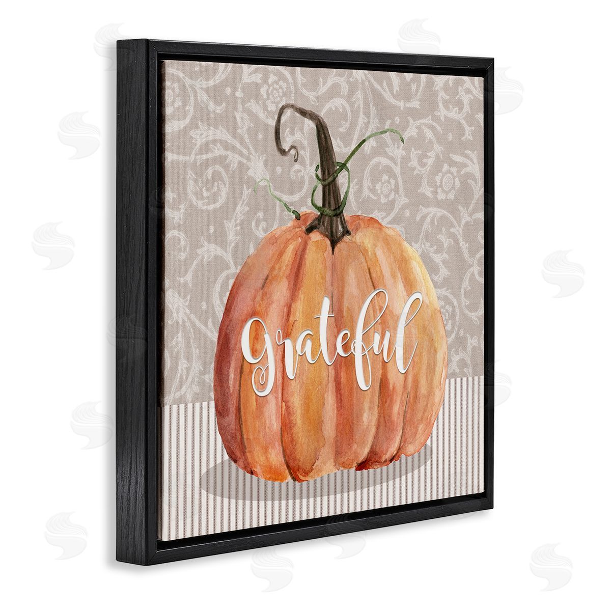 Livi Finn Grateful Autumnal Pattern Pumpkin Black Floating Frame Canvas Wall Art Print
