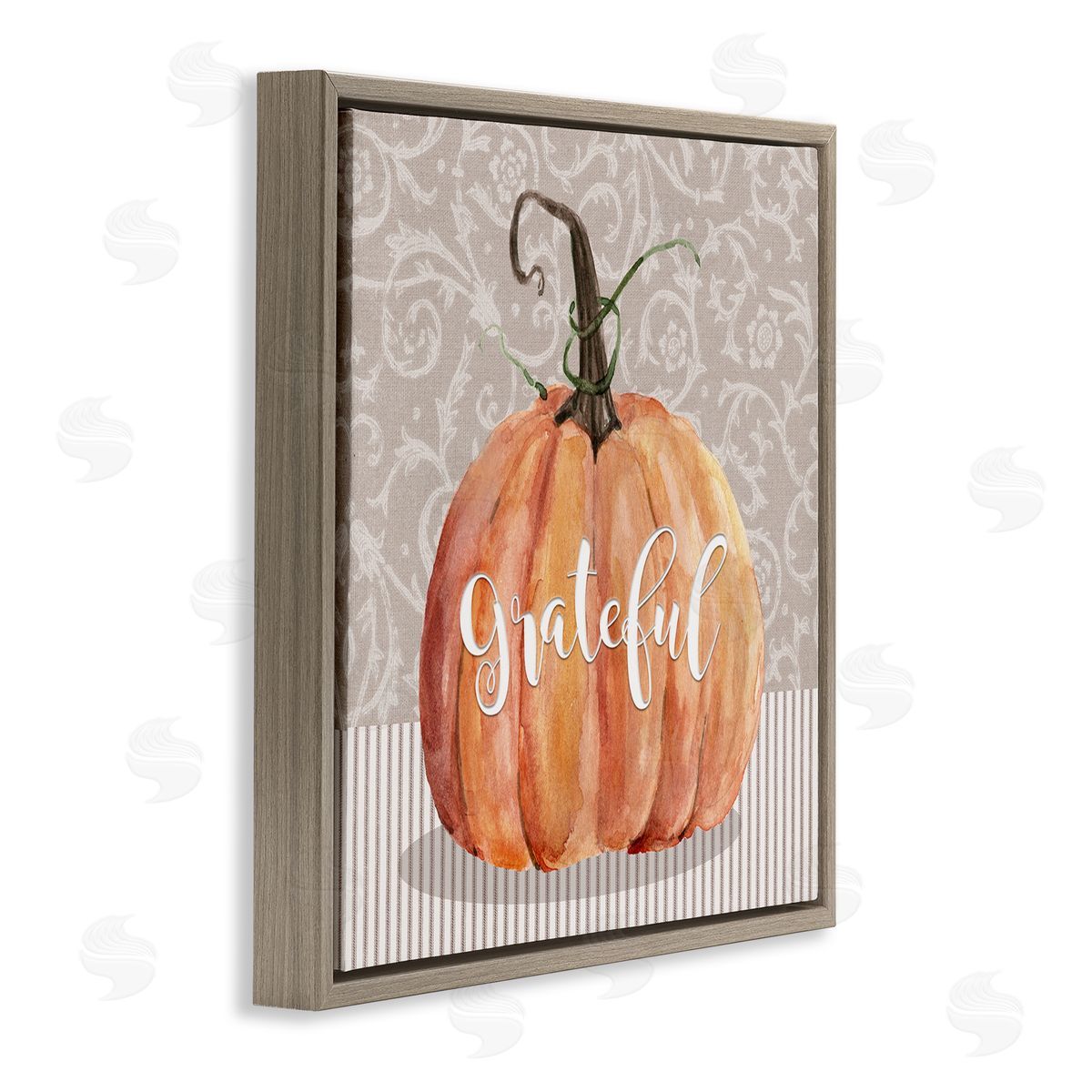 Livi Finn Grateful Autumnal Pattern Pumpkin Brown Floating Frame Canvas Wall Art Print
