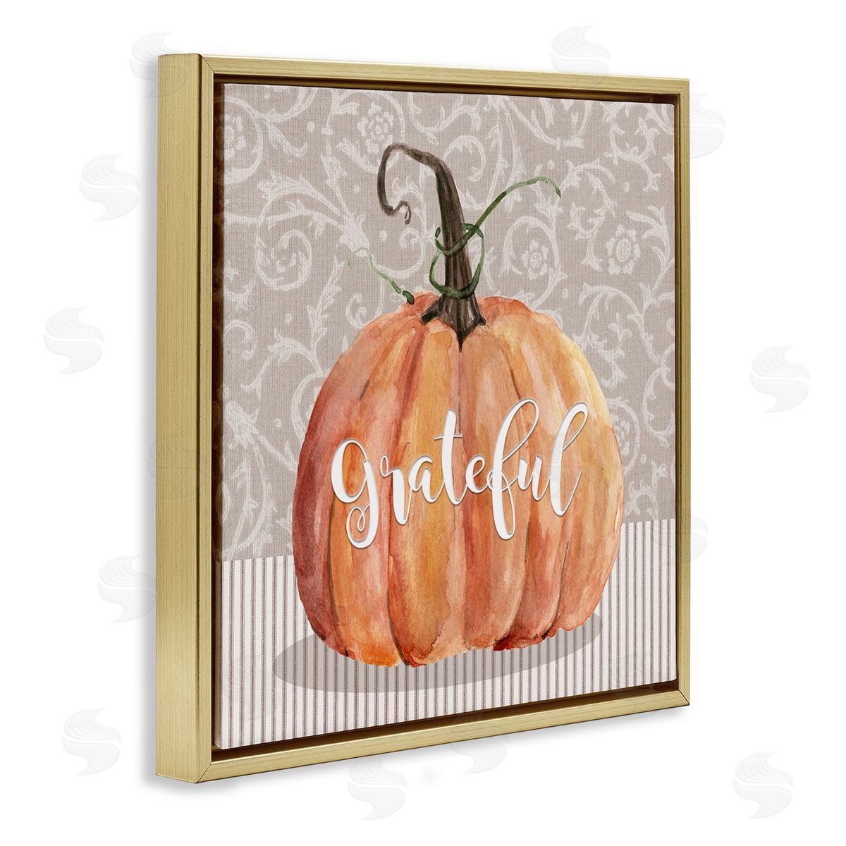 Livi Finn Grateful Autumnal Pattern Pumpkin Gold Floating Frame Canvas Wall Art Print
