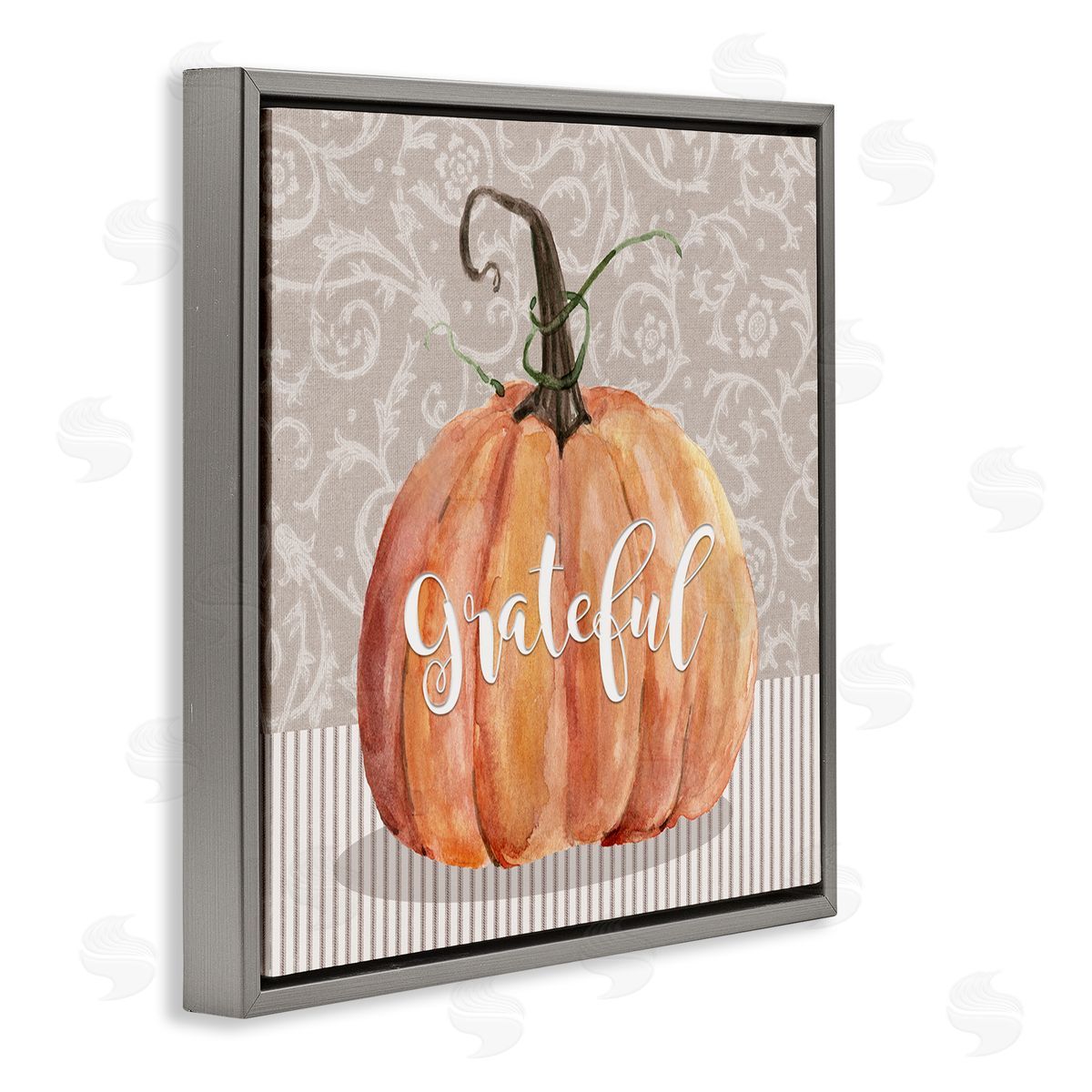 Livi Finn Grateful Autumnal Pattern Pumpkin Gray Floating Frame Canvas Wall Art Print