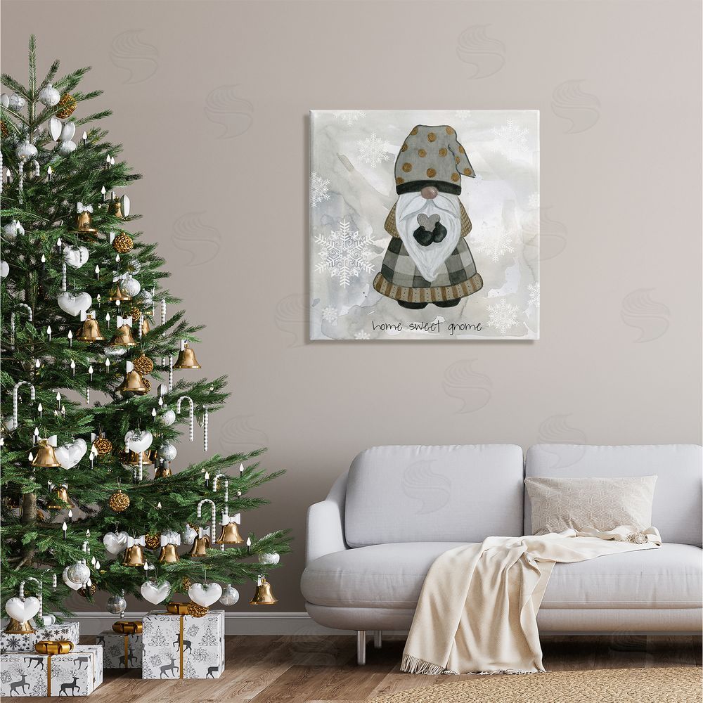 Livi Finn Home Sweet Gnome Winter Snowflakes Canvas Wall Art in Room