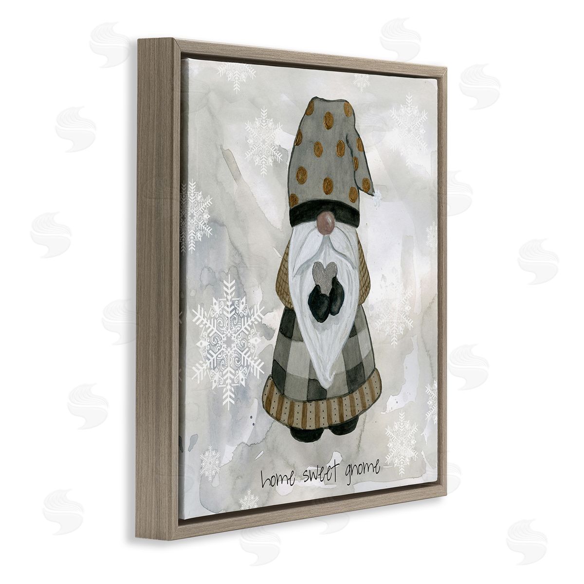 Livi Finn Home Sweet Gnome Winter Snowflakes Brown Floating Frame Canvas Wall Art Print