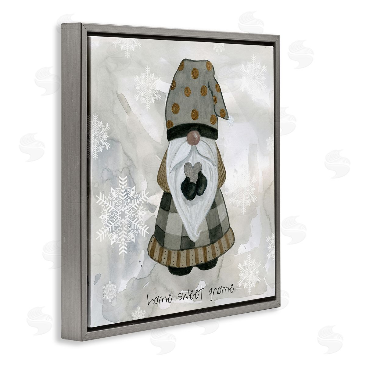 Livi Finn Home Sweet Gnome Winter Snowflakes Gray Floating Frame Canvas Wall Art Print