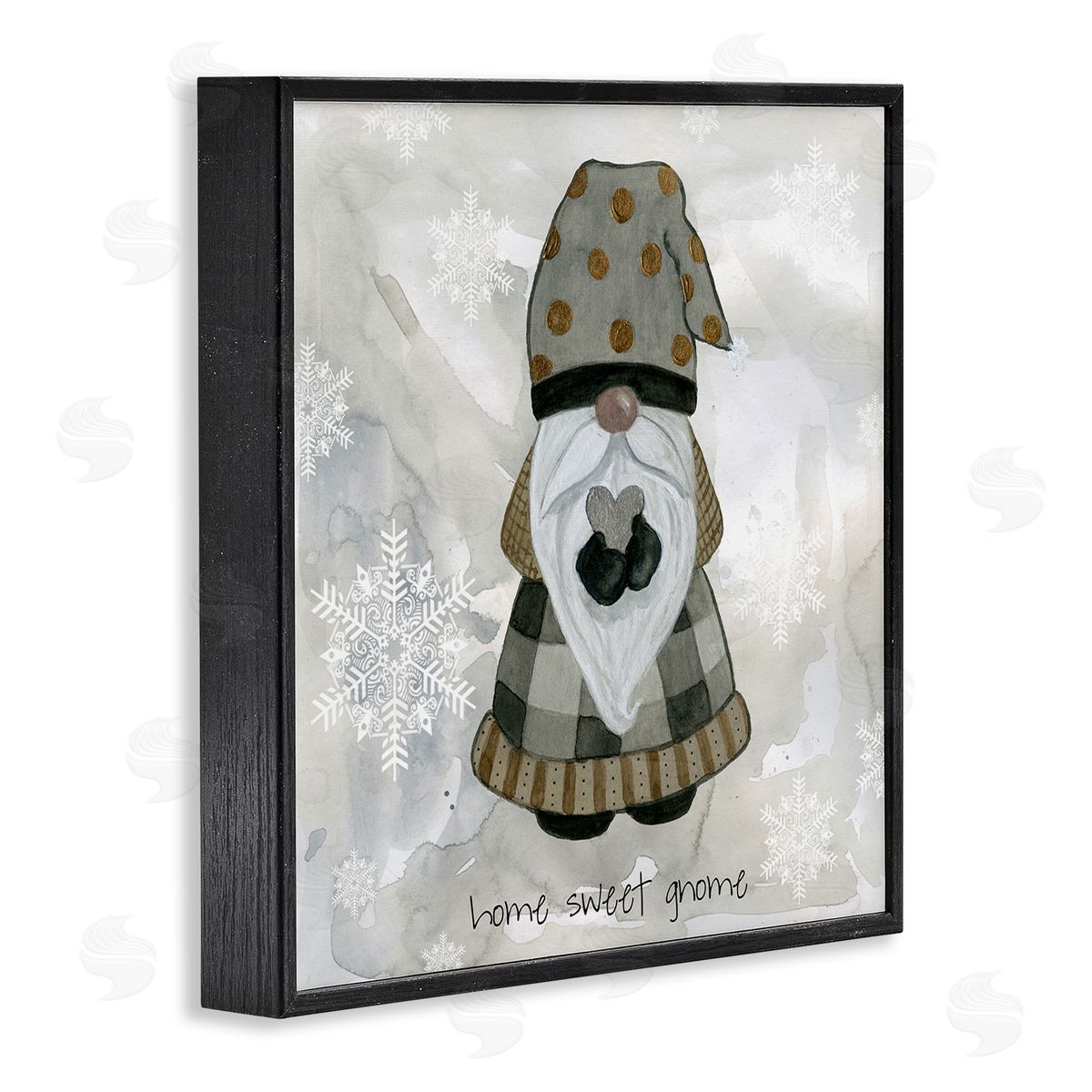 Livi Finn Home Sweet Gnome Winter Snowflakes Black Framed Glicee Wall Art Print