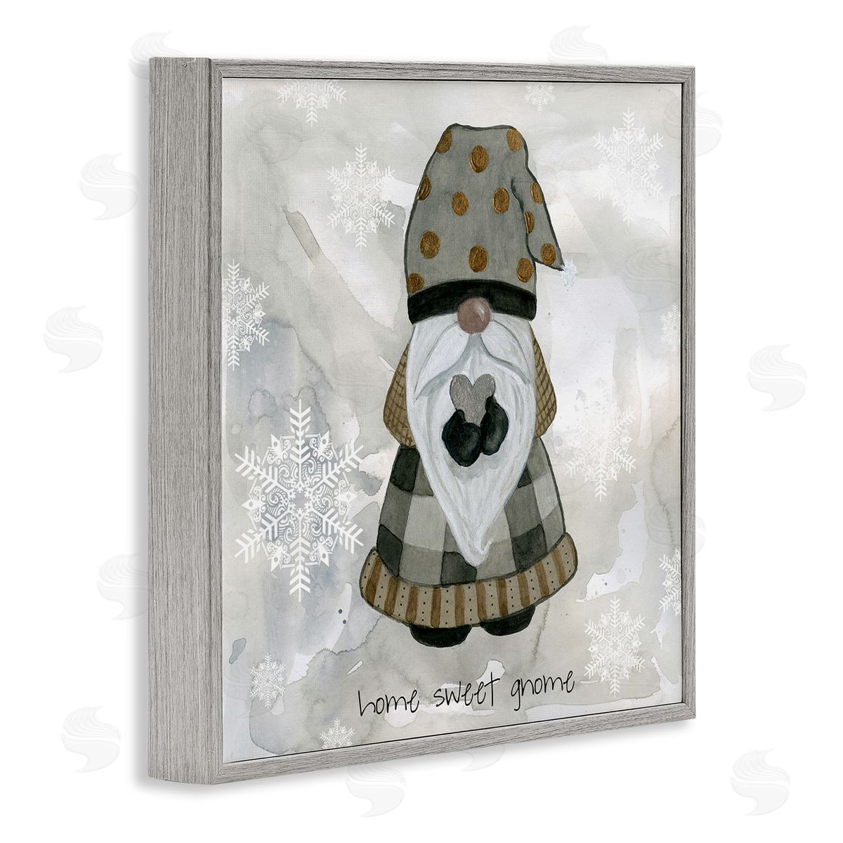 Livi Finn Home Sweet Gnome Winter Snowflakes Gray Framed Glicee Wall Art Print