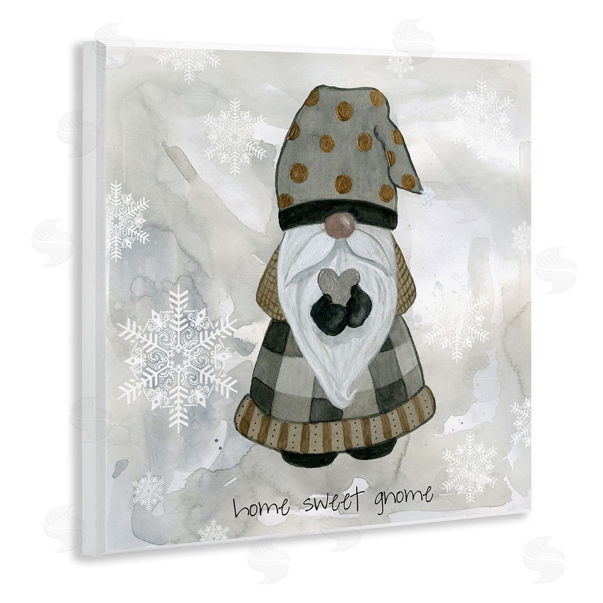 Livi Finn Home Sweet Gnome Winter Snowflakes Wooden Wall Plaque Art Print