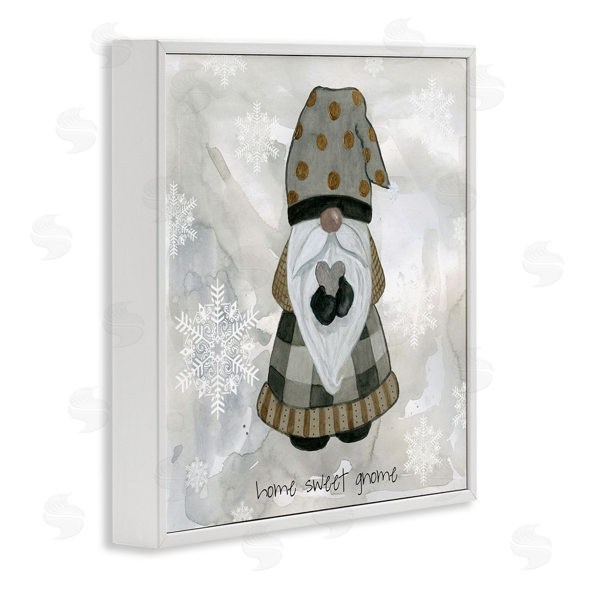 Livi Finn Home Sweet Gnome Winter Snowflakes White Framed Glicee Wall Art Print