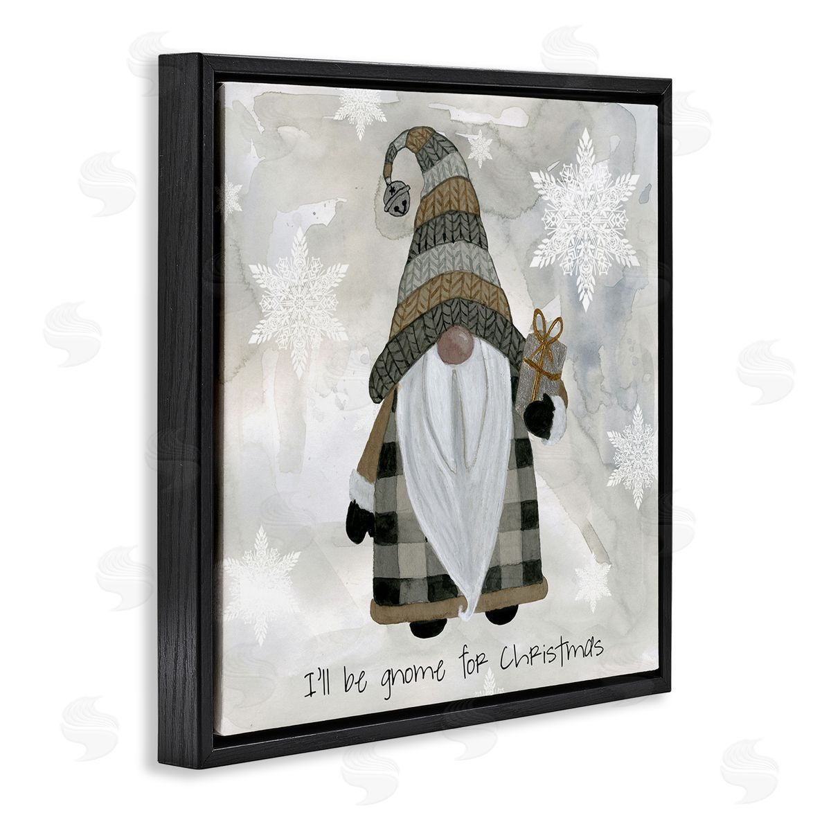 Livi Finn Gnome For Christmas Phrase Black Floating Frame Canvas Wall Art Print