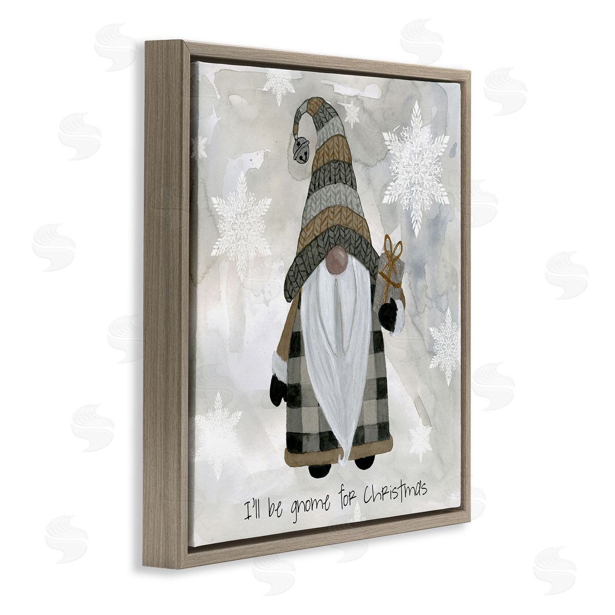 Livi Finn Gnome For Christmas Phrase Brown Floating Frame Canvas Wall Art Print