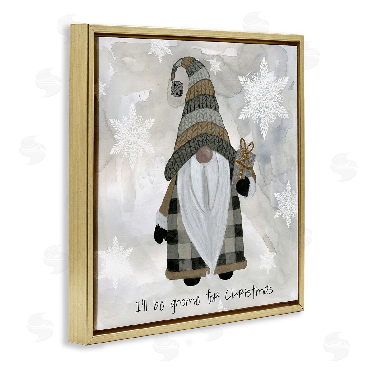 Livi Finn Gnome For Christmas Phrase Gold Floating Frame Canvas Wall Art Print