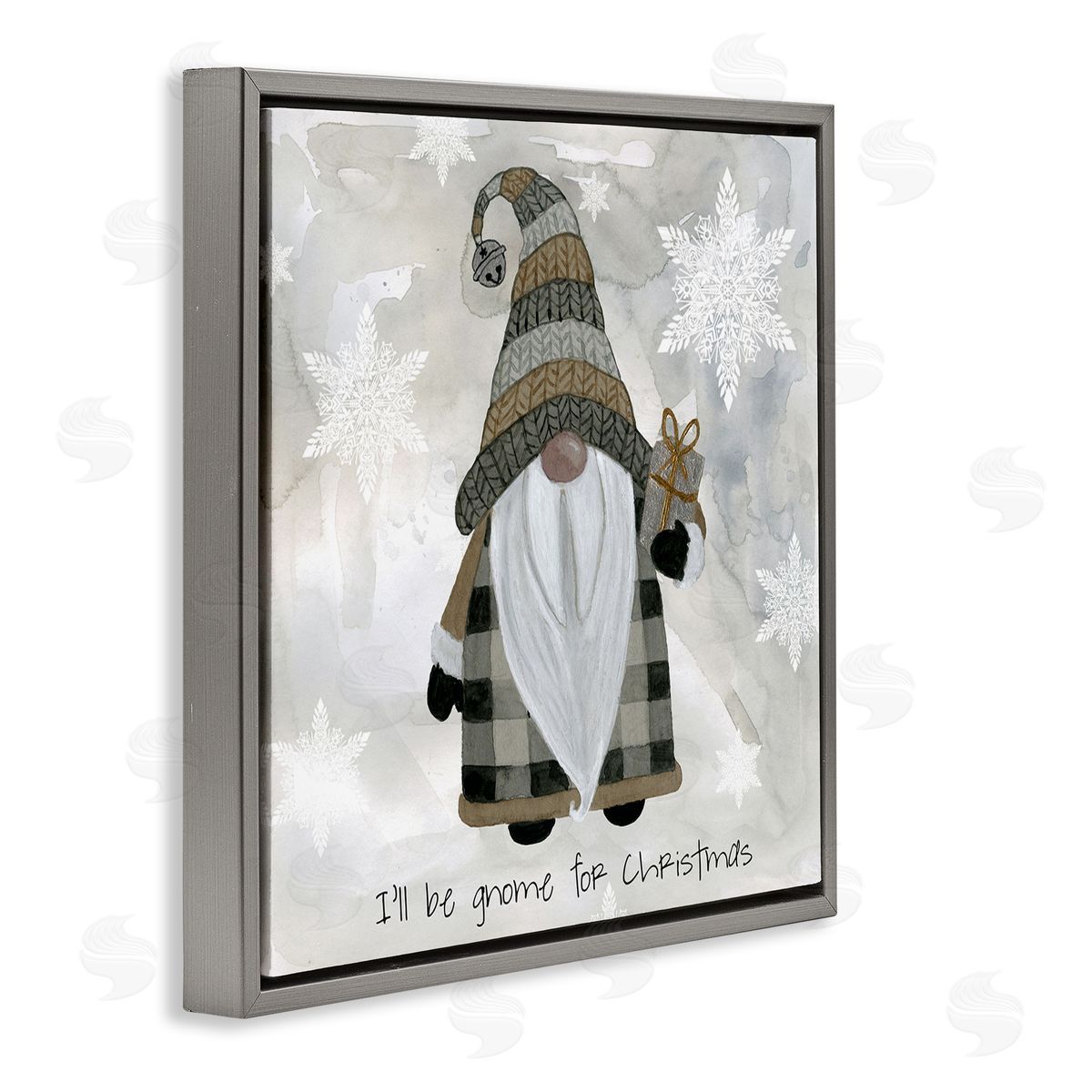 Livi Finn Gnome For Christmas Phrase Gray Floating Frame Canvas Wall Art Print