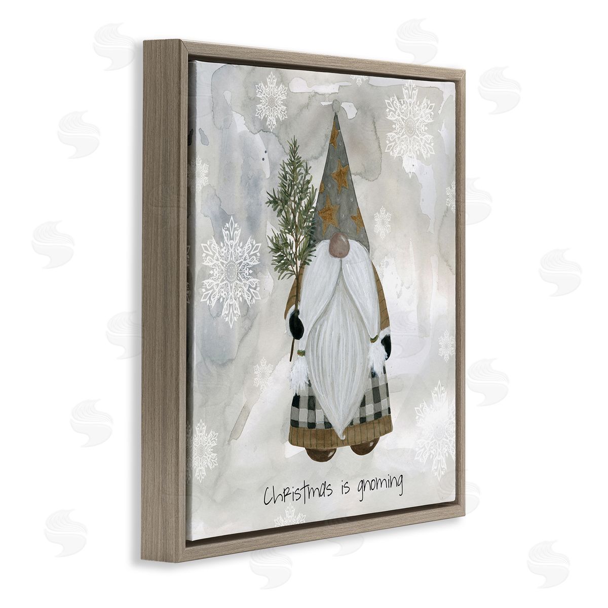 Livi Finn Christmas Is Gnoming Holiday Pattern Brown Floating Frame Canvas Wall Art Print