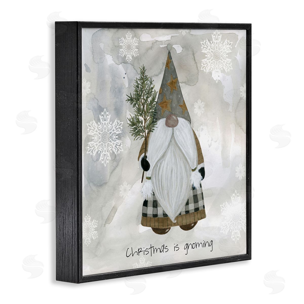Livi Finn Christmas Is Gnoming Holiday Pattern Black Framed Glicee Wall Art Print