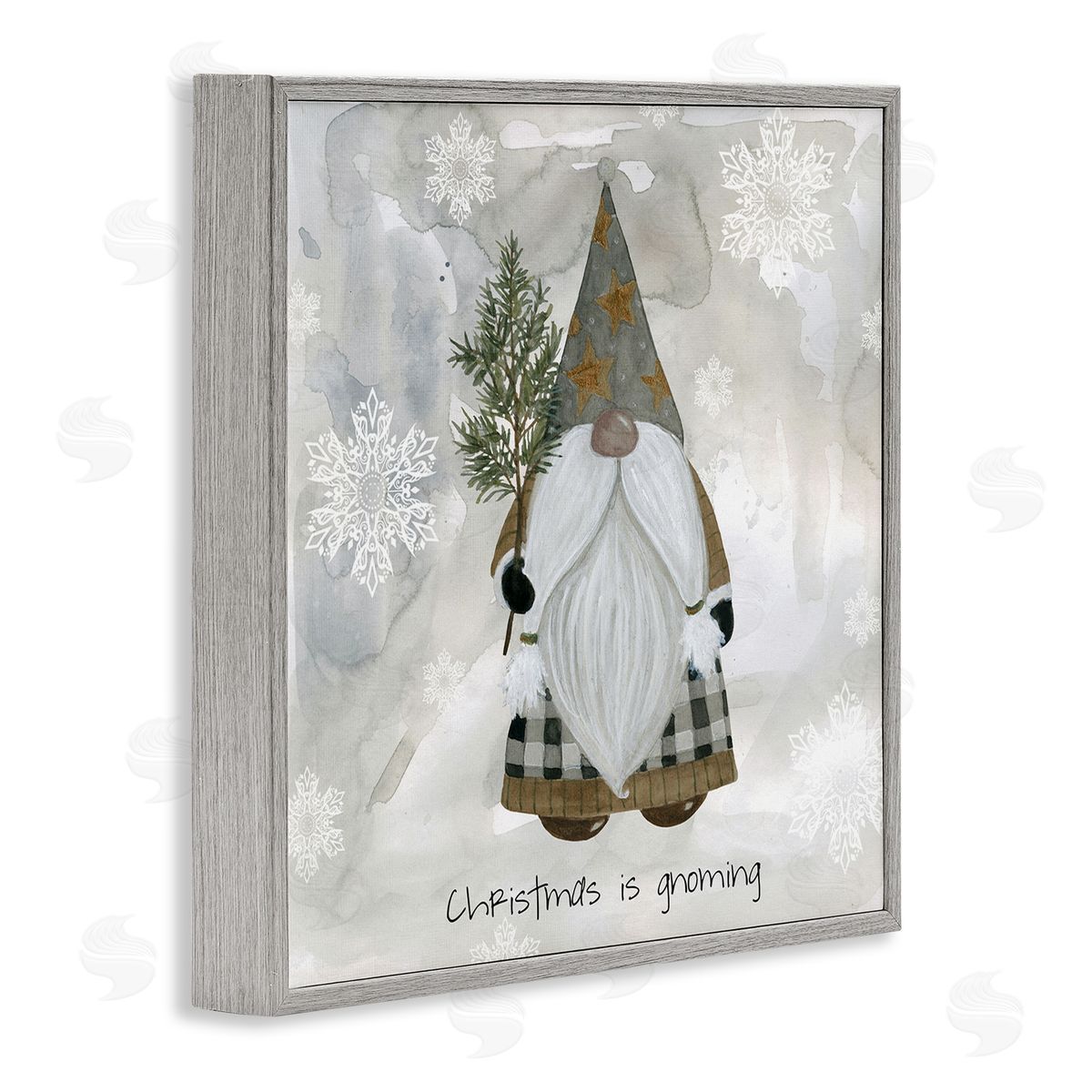 Livi Finn Christmas Is Gnoming Holiday Pattern Gray Framed Glicee Wall Art Print