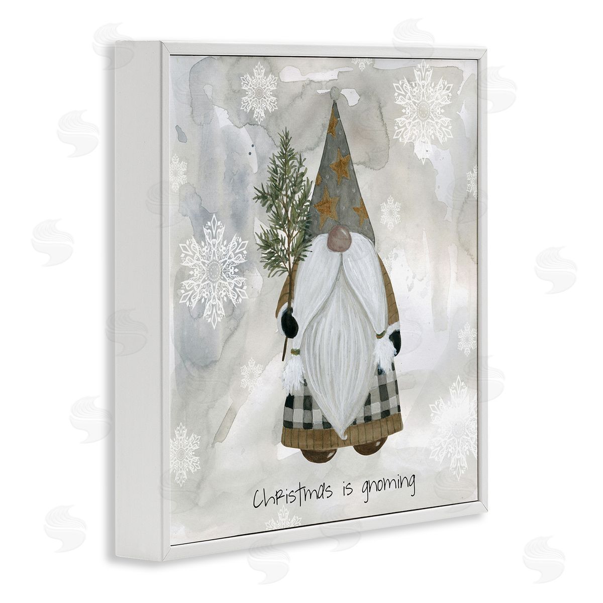 Livi Finn Christmas Is Gnoming Holiday Pattern White Framed Glicee Wall Art Print