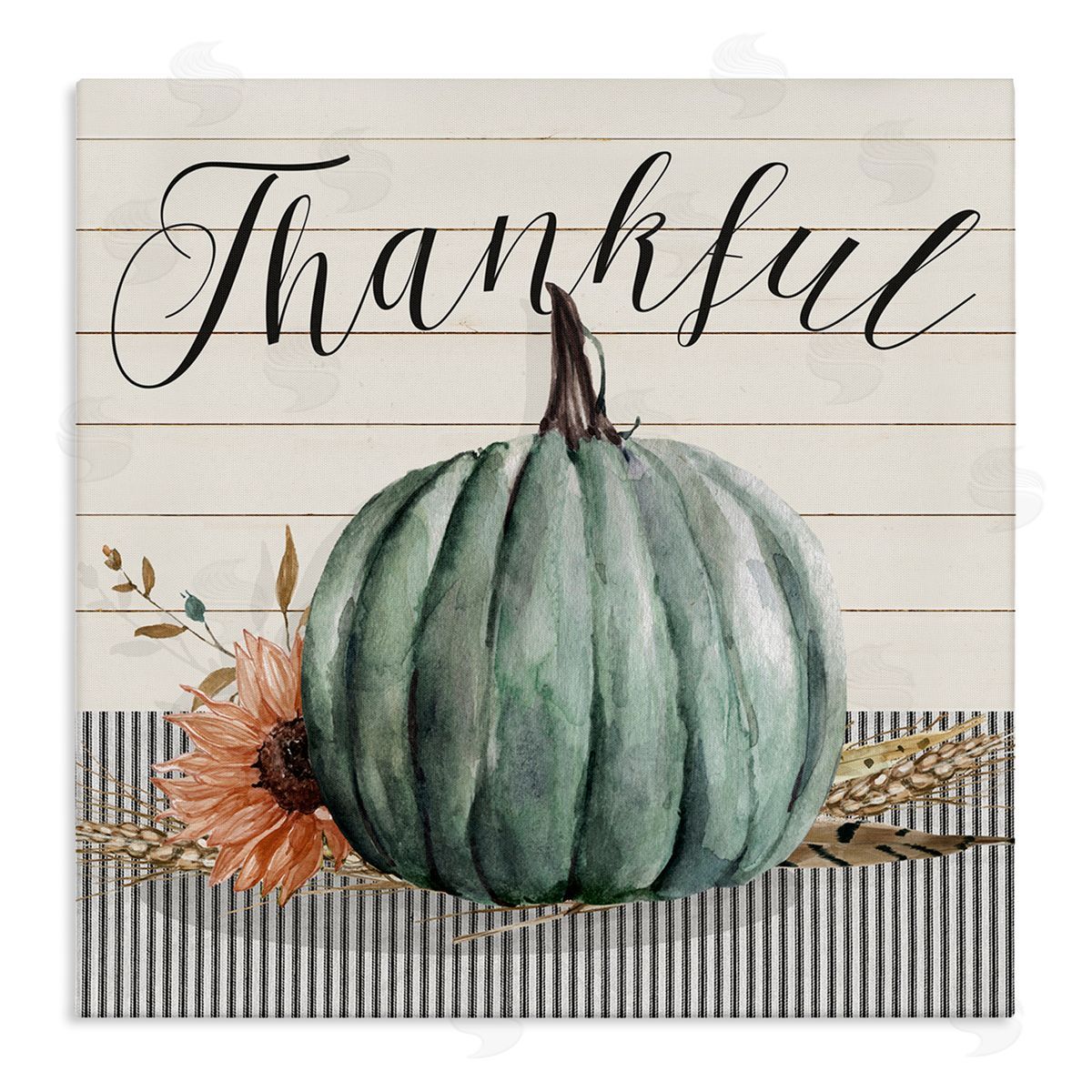 Livi Finn Thankful Autumn Floral Pumpkin  Stretched Canvas Wall Art Print