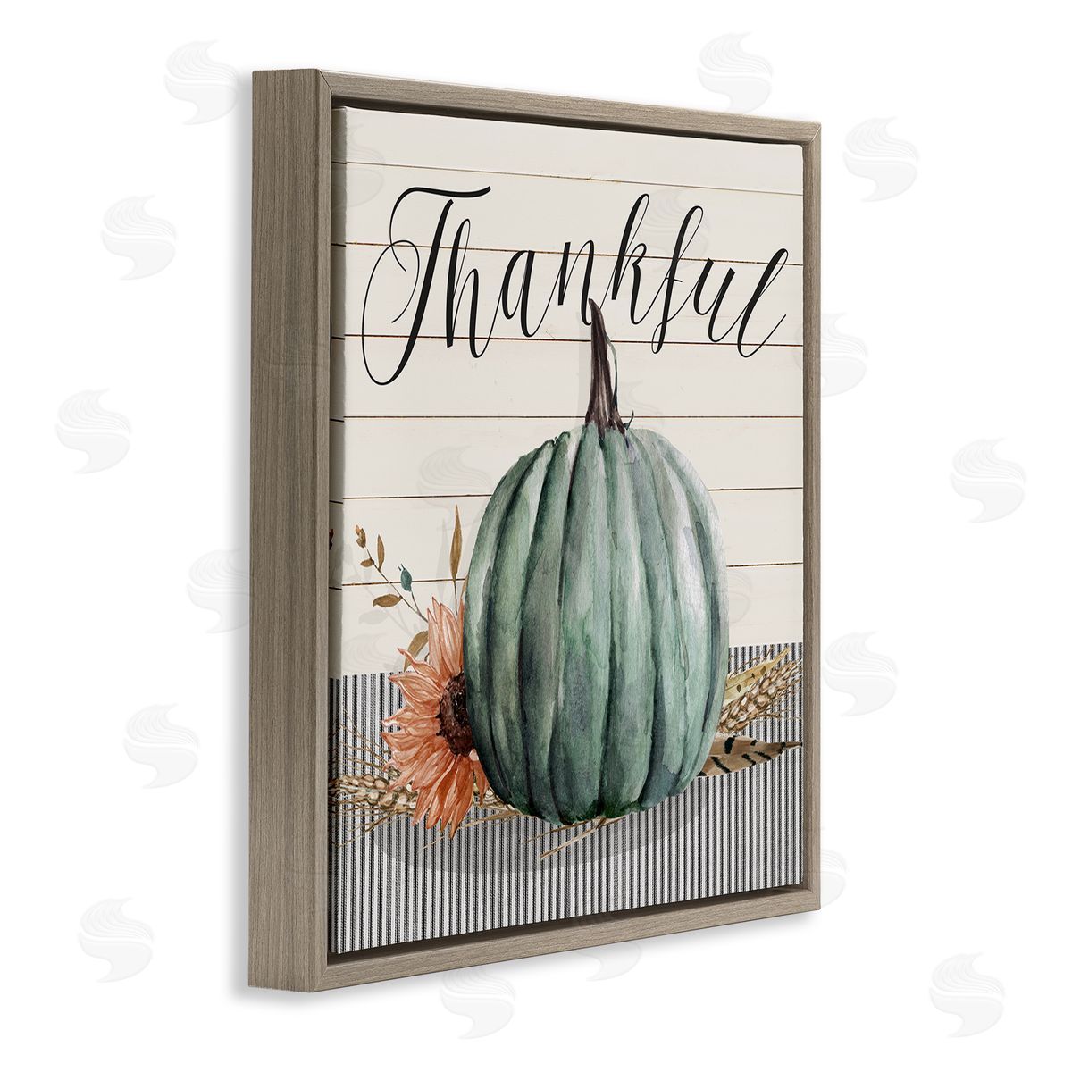 Livi Finn Thankful Autumn Floral Pumpkin  Brown Floating Frame Canvas Wall Art Print