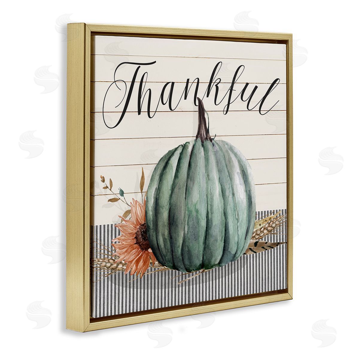 Livi Finn Thankful Autumn Floral Pumpkin  Gold Floating Frame Canvas Wall Art Print