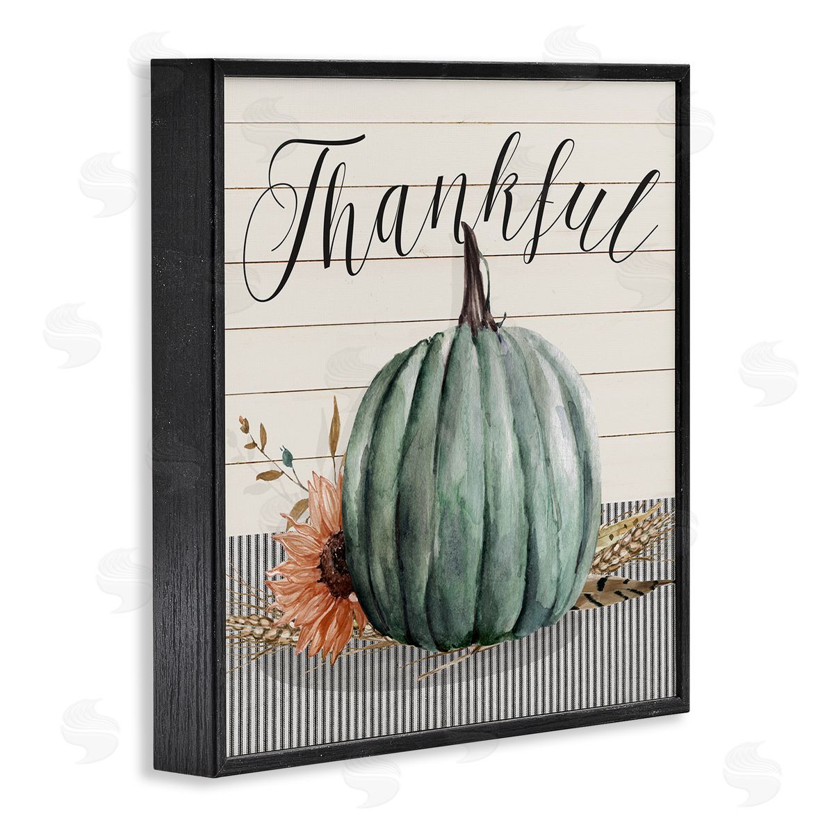 Livi Finn Thankful Autumn Floral Pumpkin  Black Framed Glicee Wall Art Print