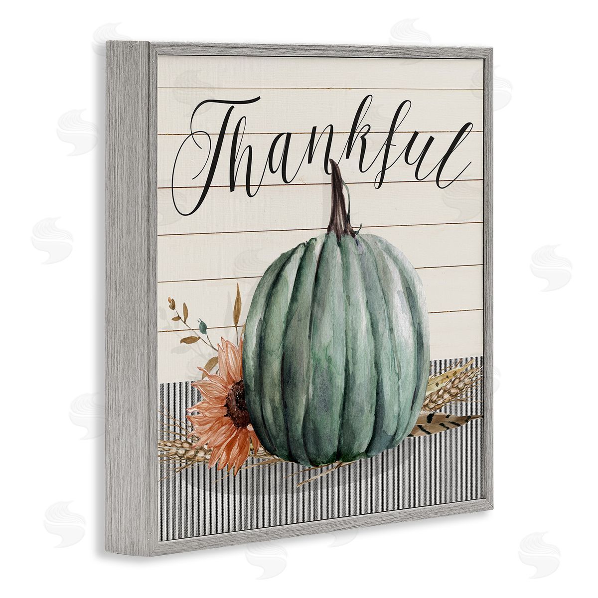 Livi Finn Thankful Autumn Floral Pumpkin  Gray Framed Glicee Wall Art Print