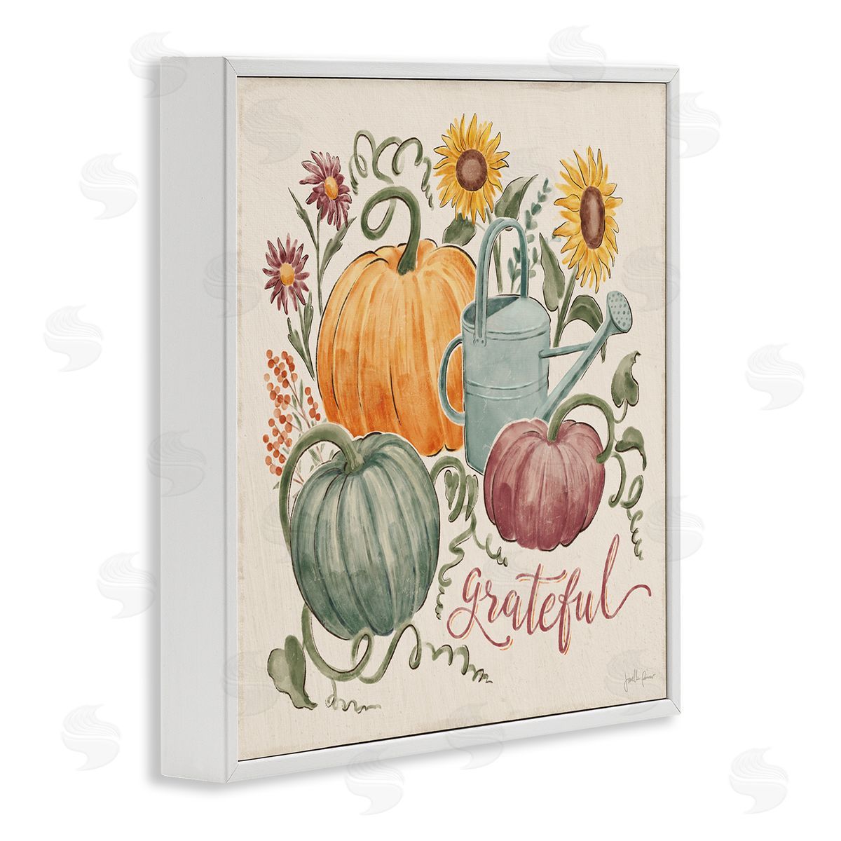 Janelle Penner Grateful Floral Fall Pumpkins White Framed Glicee Wall Art Print