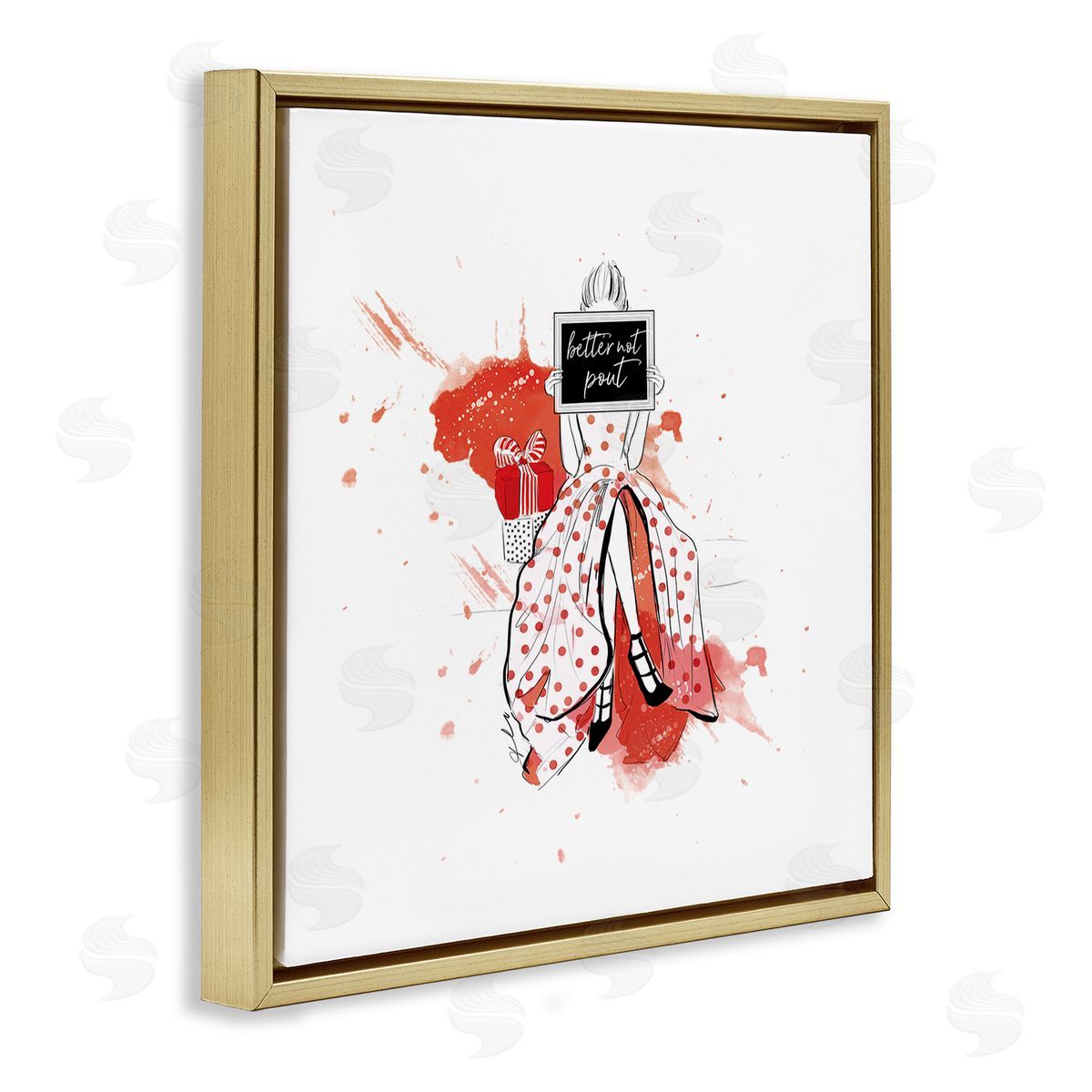 Alison Petrie Better Not Pout Holiday Fashion Gold Floating Frame Canvas Wall Art Print