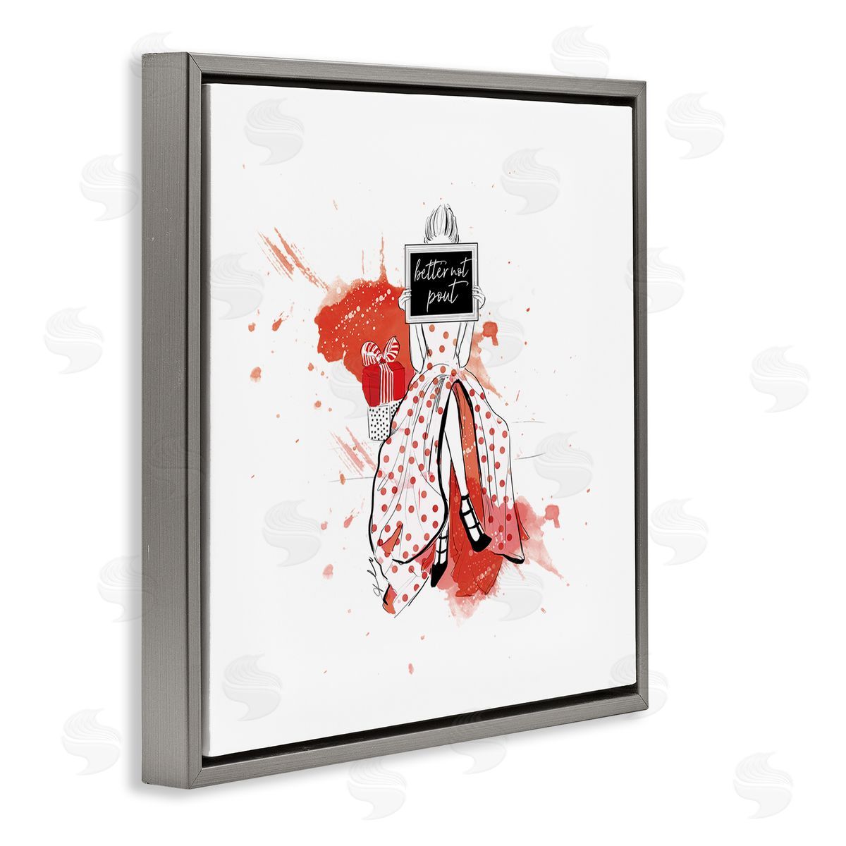 Alison Petrie Better Not Pout Holiday Fashion Gray Floating Frame Canvas Wall Art Print