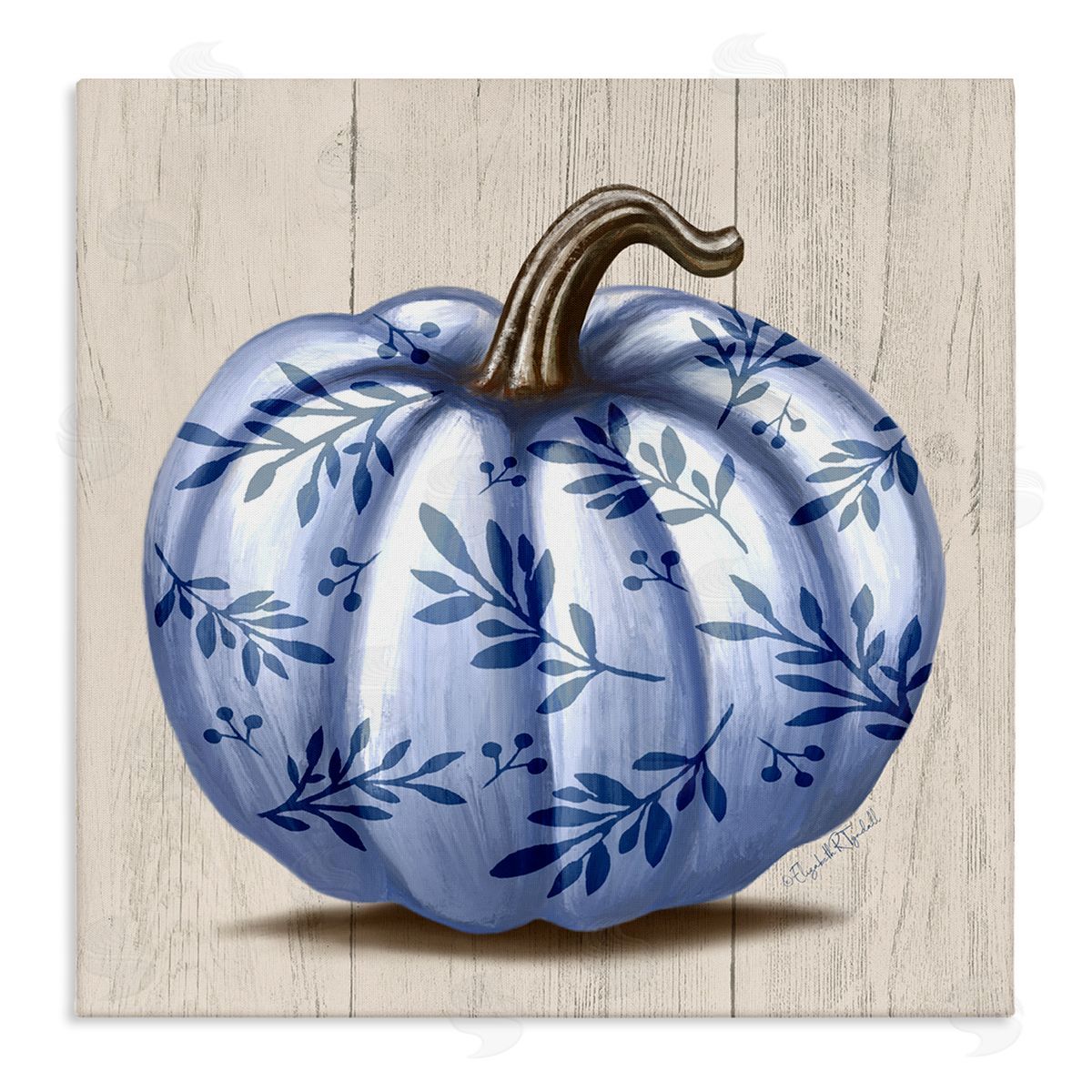 Elizabeth Tyndall Blue Patterned Botanical Pumpkin Stretched Canvas Wall Art Print