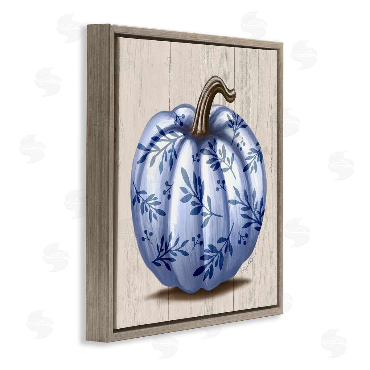 Elizabeth Tyndall Blue Patterned Botanical Pumpkin Brown Floating Frame Canvas Wall Art Print