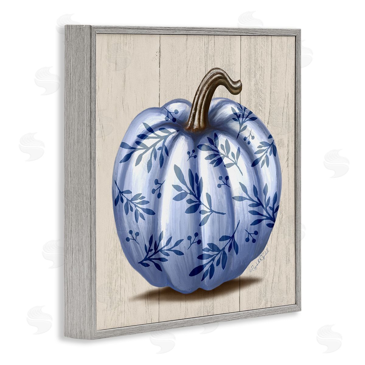 Elizabeth Tyndall Blue Patterned Botanical Pumpkin Gray Framed Glicee Wall Art Print