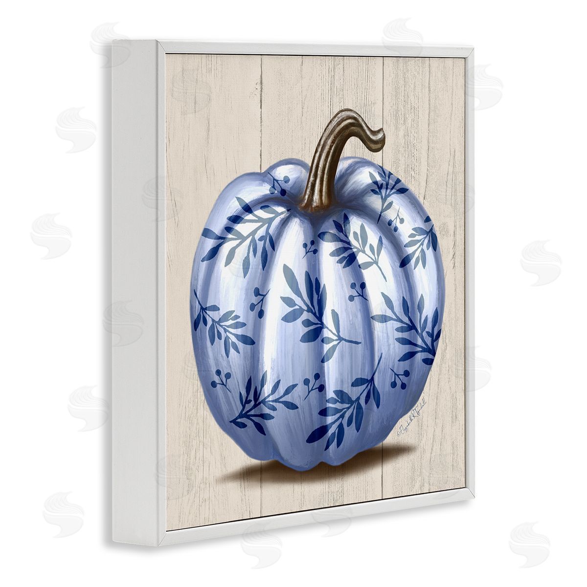 Elizabeth Tyndall Blue Patterned Botanical Pumpkin White Framed Glicee Wall Art Print