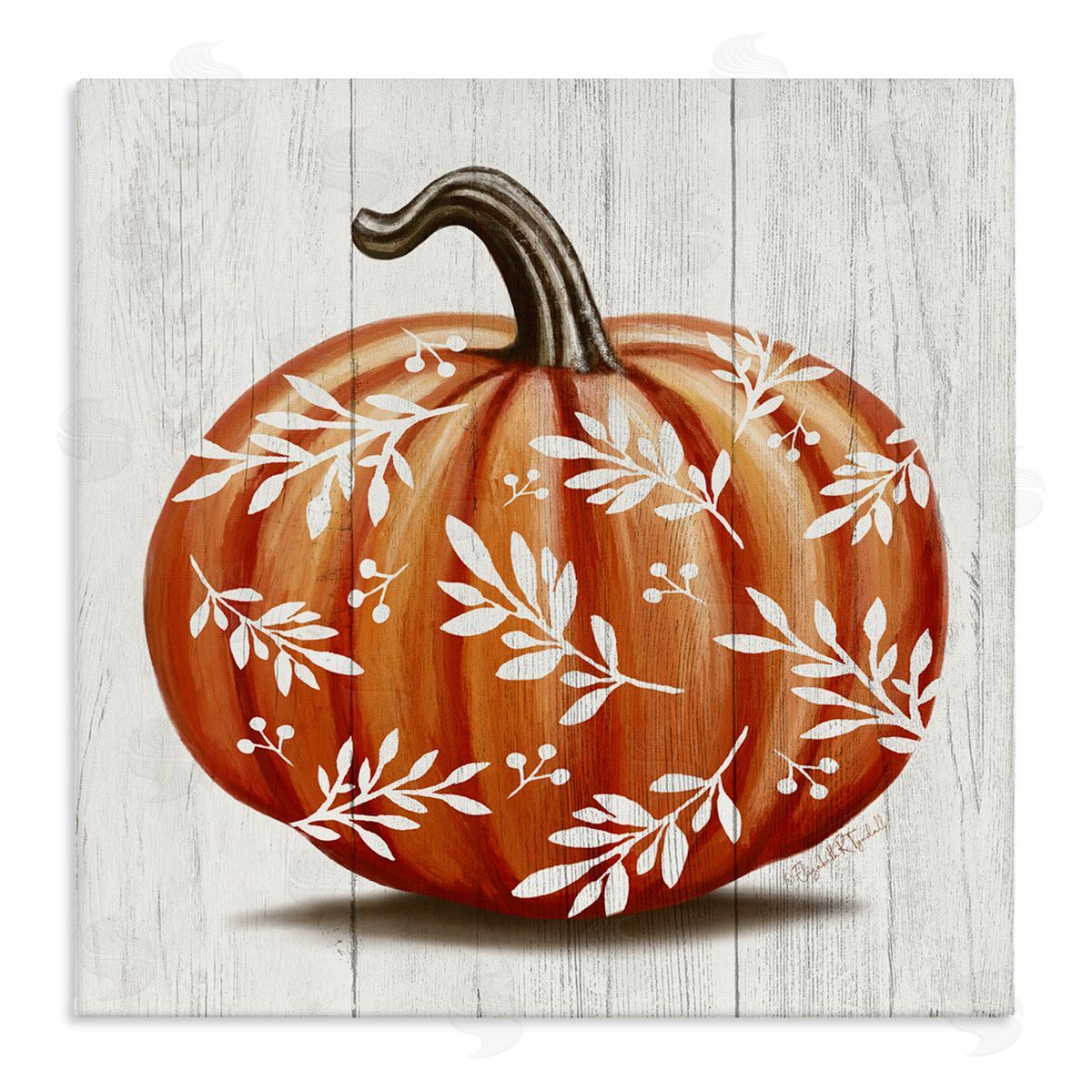 Elizabeth Tyndall Orange Fall Botanical Pumpkin Stretched Canvas Wall Art Print