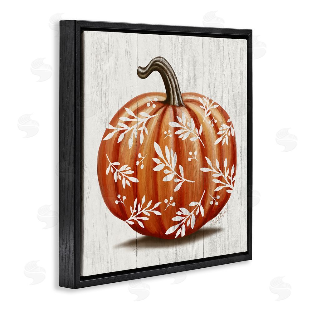 Elizabeth Tyndall Orange Fall Botanical Pumpkin Black Floating Frame Canvas Wall Art Print
