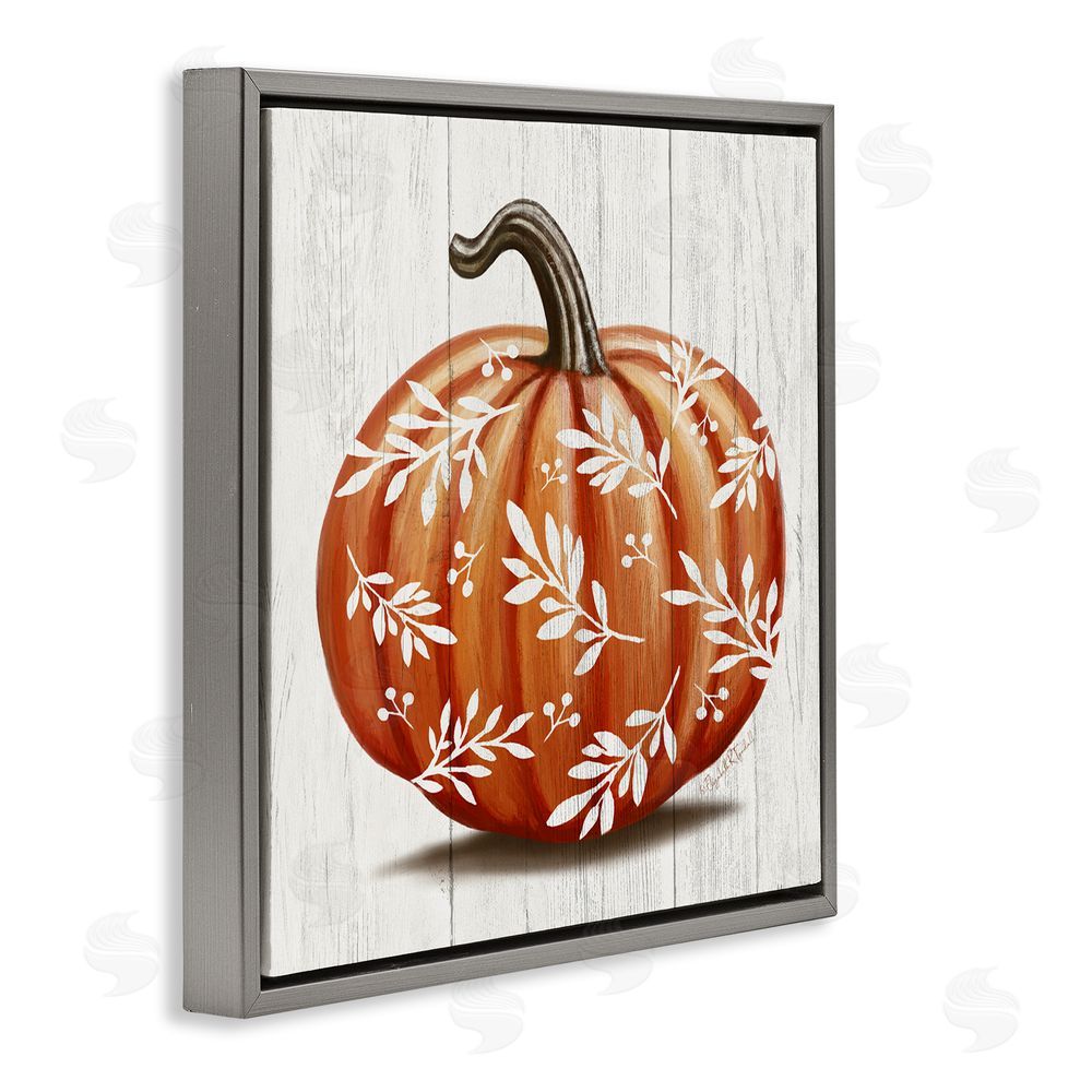 Elizabeth Tyndall Orange Fall Botanical Pumpkin Gray Floating Frame Canvas Wall Art Print