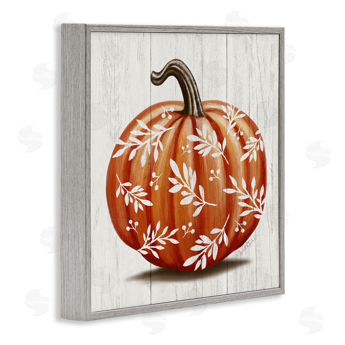 Elizabeth Tyndall Orange Fall Botanical Pumpkin Gray Framed Glicee Wall Art Print
