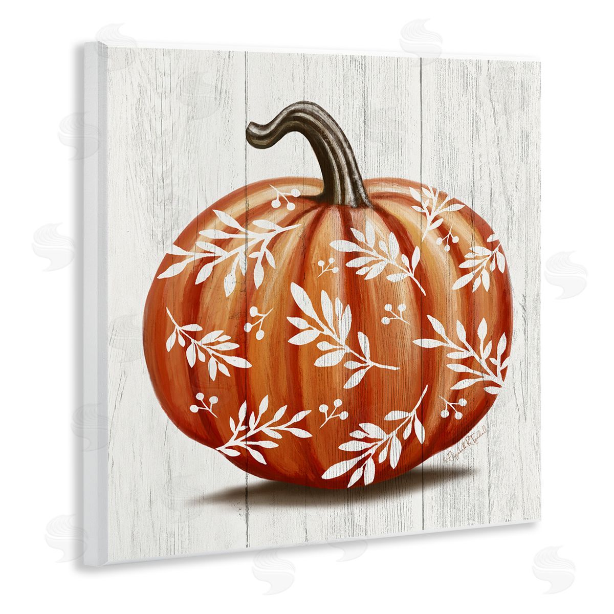 Elizabeth Tyndall Orange Fall Botanical Pumpkin Wooden Wall Plaque Art Print