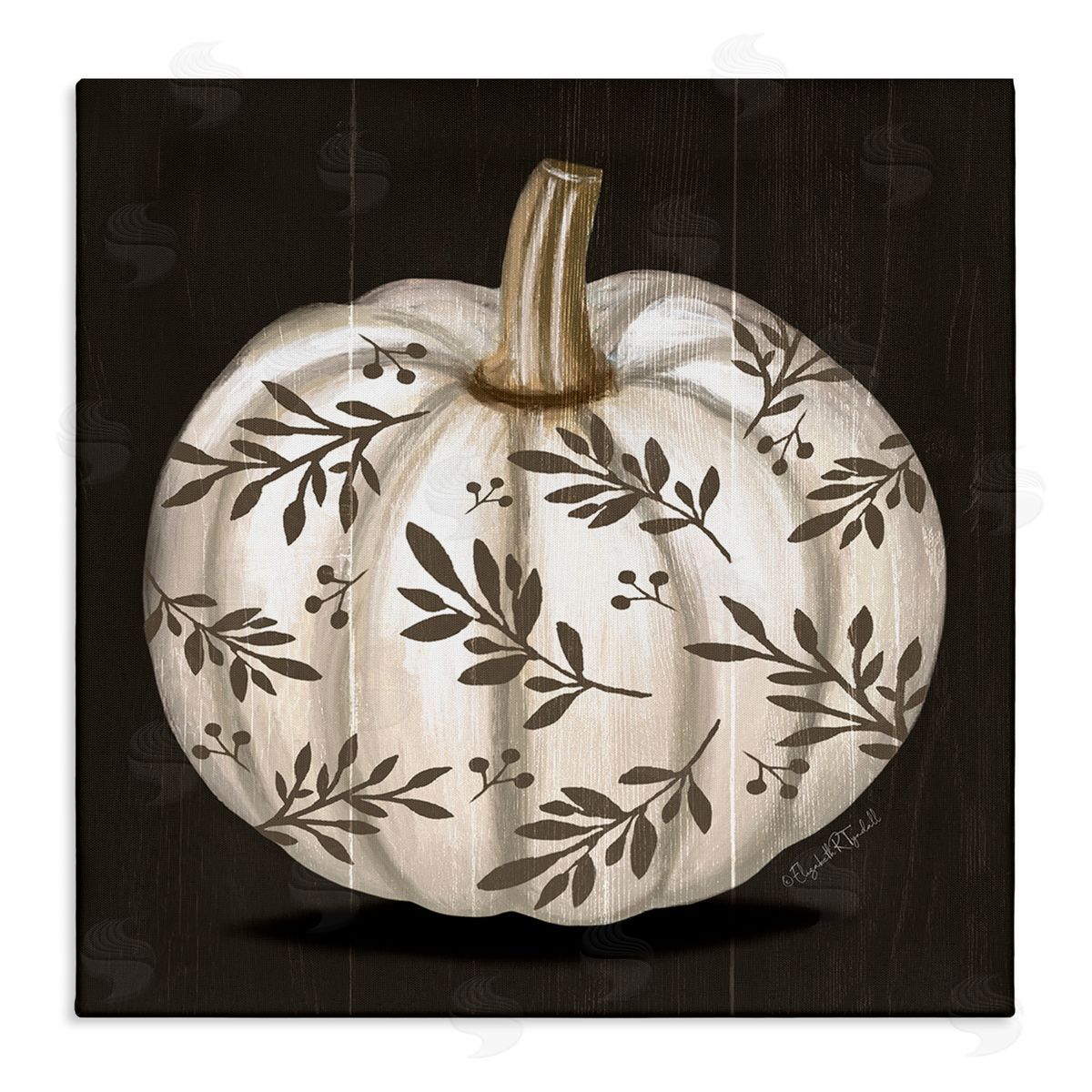 Elizabeth Tyndall Leaf Patterned Fall Pumpkin Stretched Canvas Wall Art Print