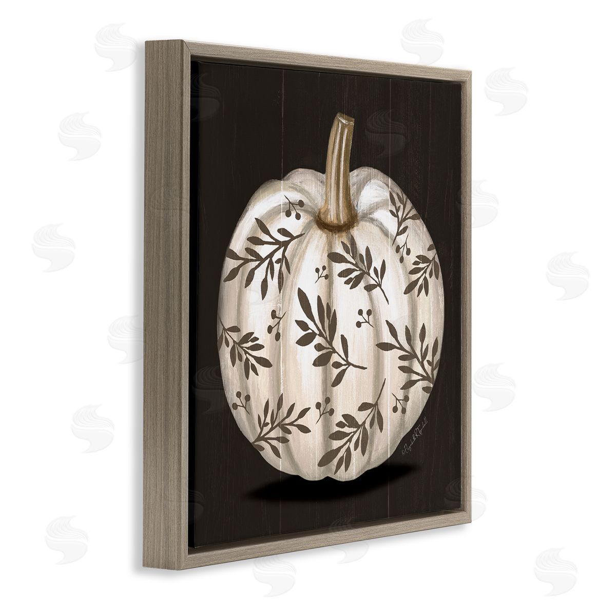 Elizabeth Tyndall Leaf Patterned Fall Pumpkin Brown Floating Frame Canvas Wall Art Print