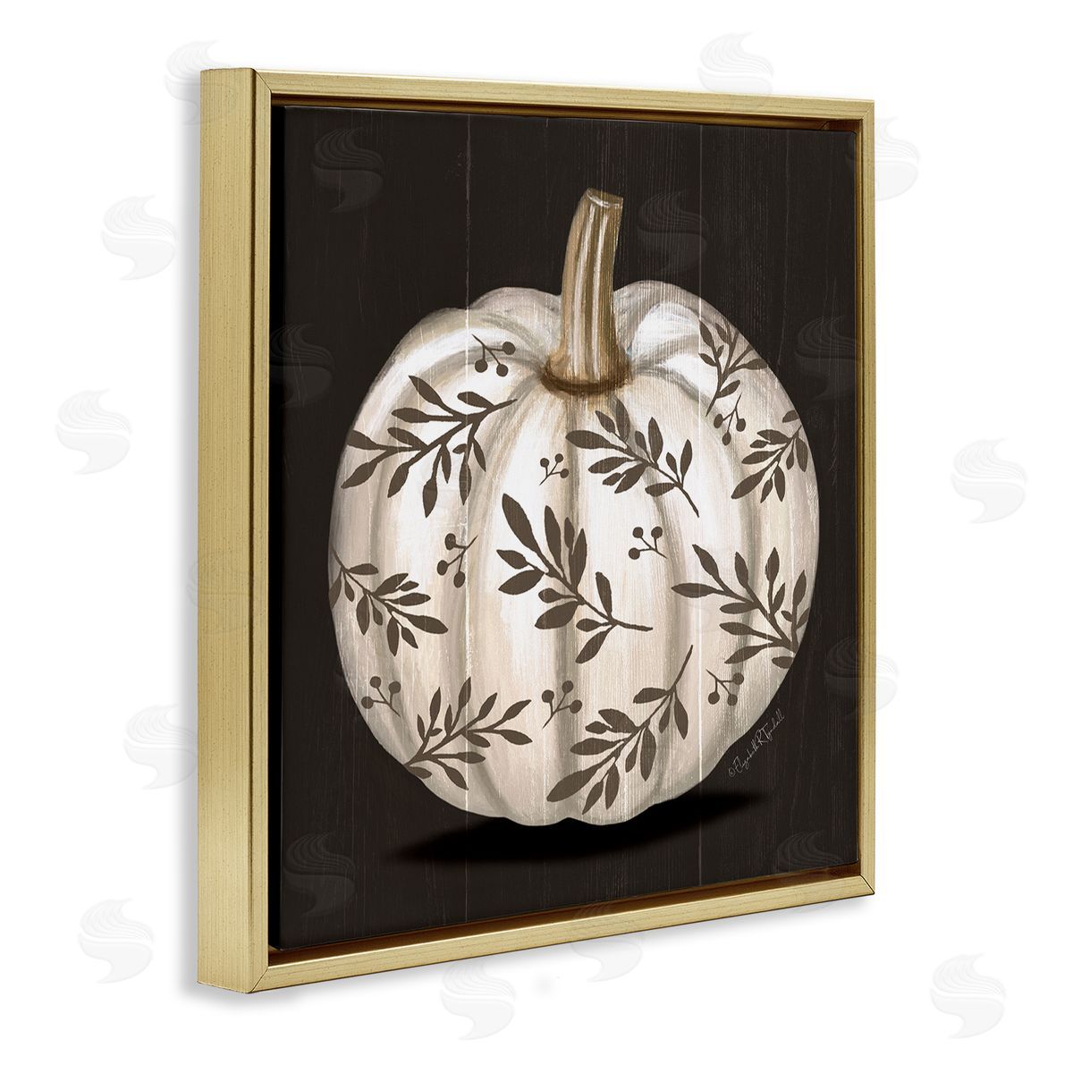Elizabeth Tyndall Leaf Patterned Fall Pumpkin Gold Floating Frame Canvas Wall Art Print