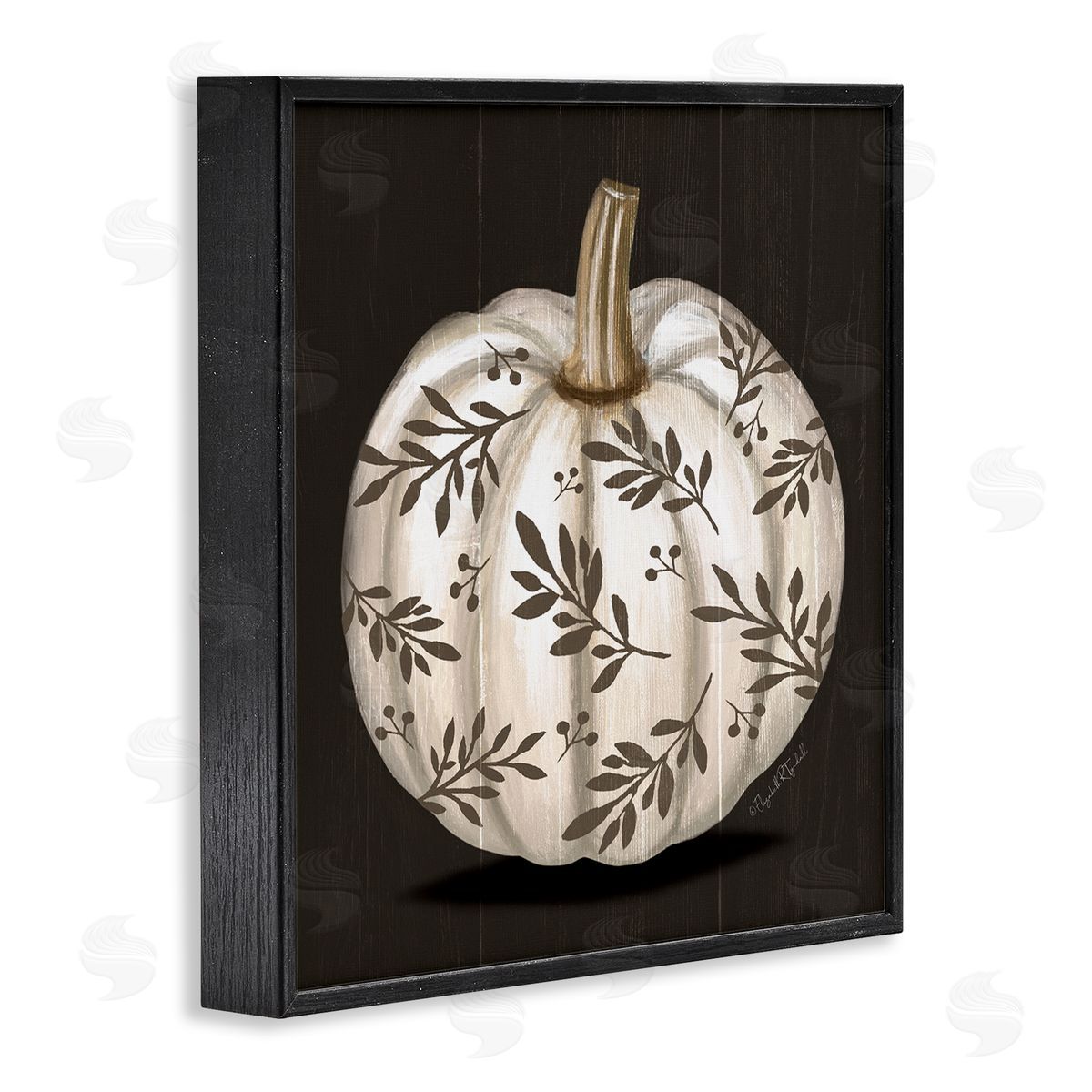 Elizabeth Tyndall Leaf Patterned Fall Pumpkin Black Framed Glicee Wall Art Print