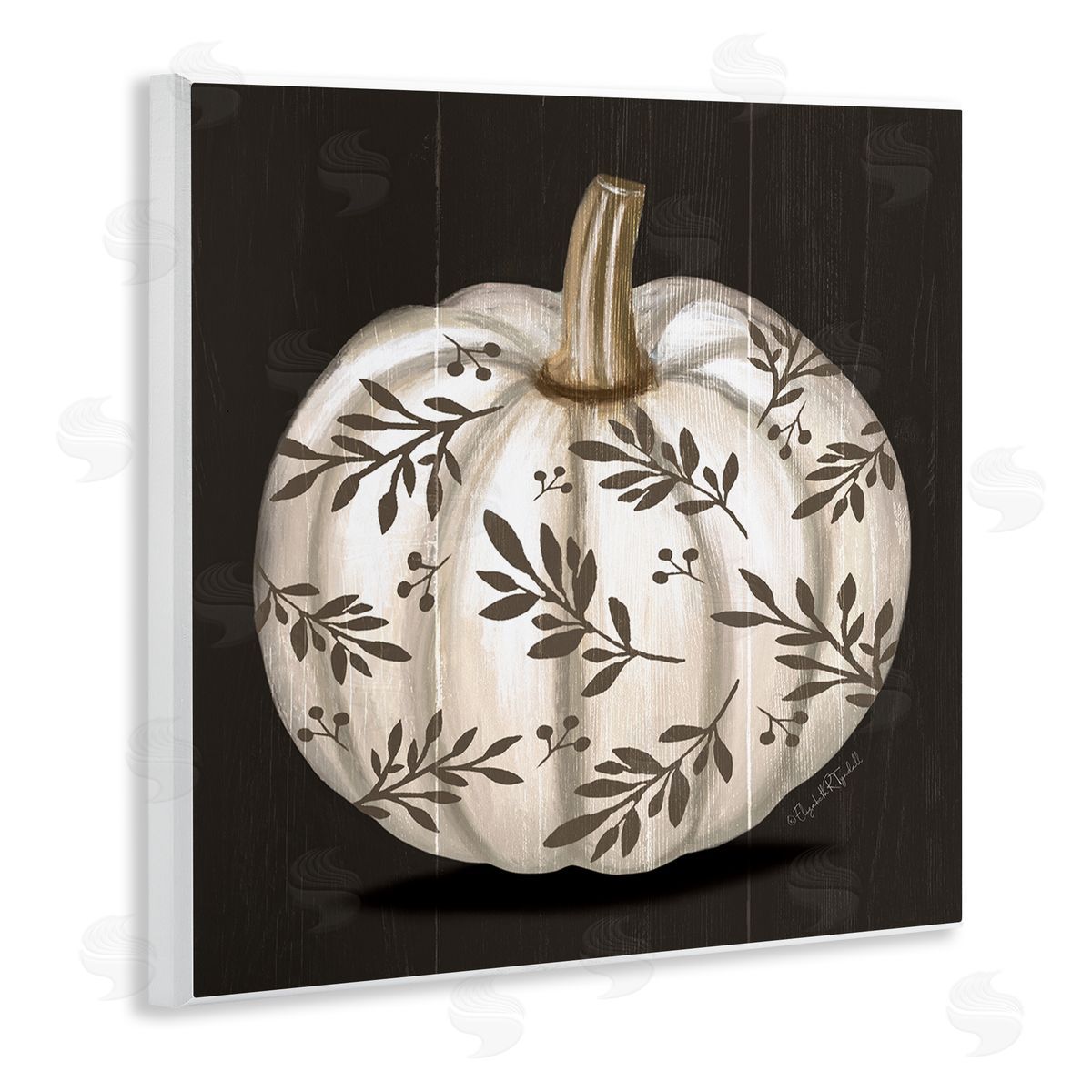 Elizabeth Tyndall Leaf Patterned Fall Pumpkin Wooden Wall Plaque Art Print